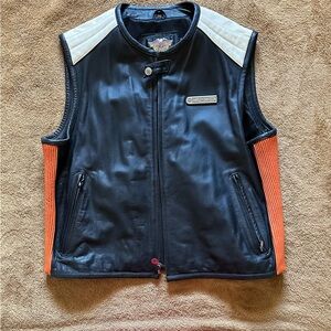 Men's Black and Orange Leather Vest